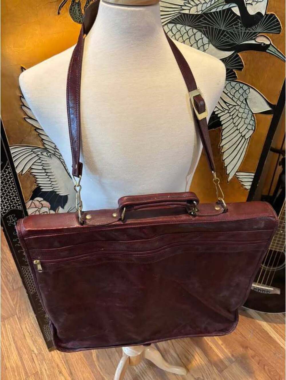 Vintage Burgundy Faux Leather Travel Garment Bag